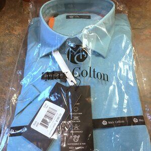 MAX COLTON Men's Teal Blue Jersey Stretch Short Sleeve Shirt-XL, NWT